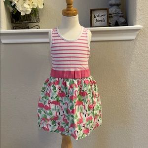 Girls Size 5 Pink Striped Flamingo Dress